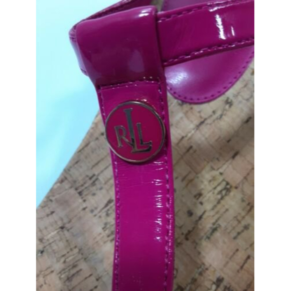 Lauren Ralph Lauren Size 9B Reeta Pink Thong Wedge Heel T-Strap Sandals - Picture 4 of 11
